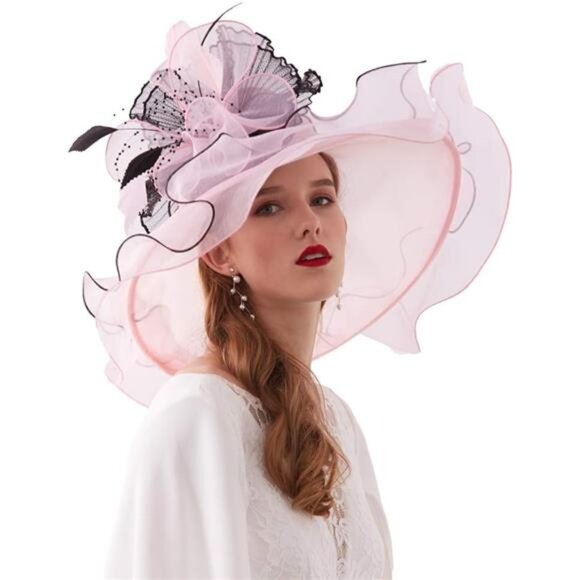 Women Organza Hat, Fascinator Hat Pink Black main image 7